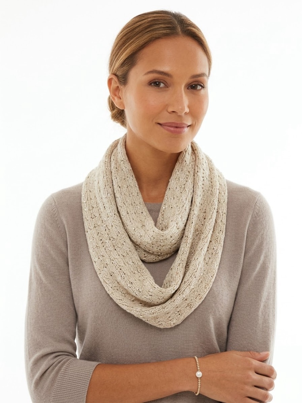NWT Sigrid Olsen Silk Blend Light Sparkle/Bead Embellishment Infinity Scarf